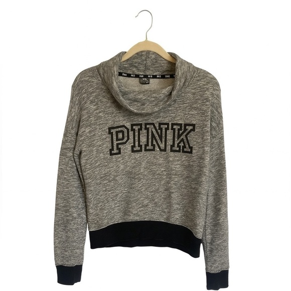 PINK Victoria's Secret Tops - PINK Victoria’s Secret Black/Gray Cowl Neck Pullover Sweatshirt Women’s …